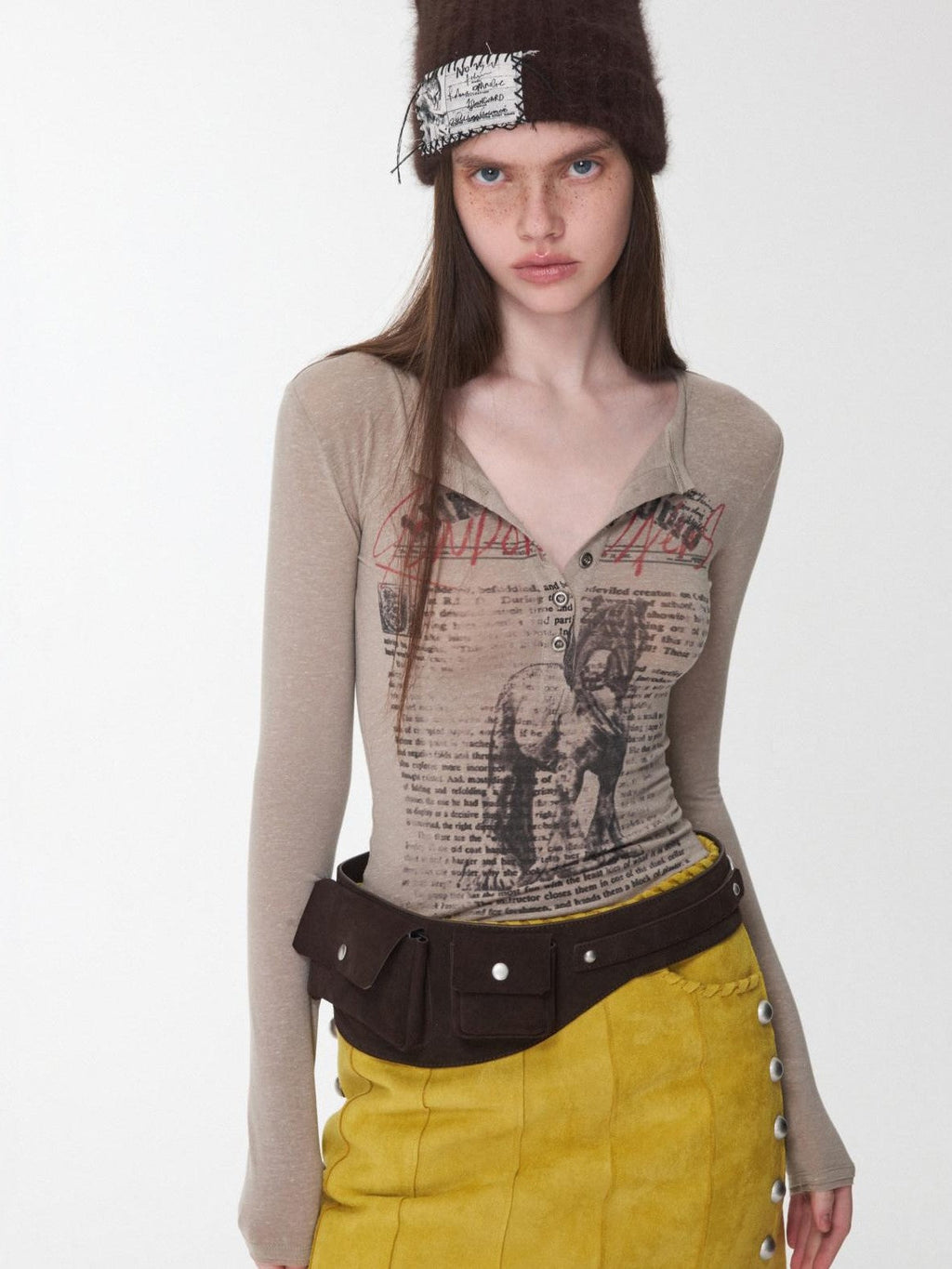 Vintage Metal Buckle Multi Pocket Workwear Wide Belt Women's Suede Mini Bags