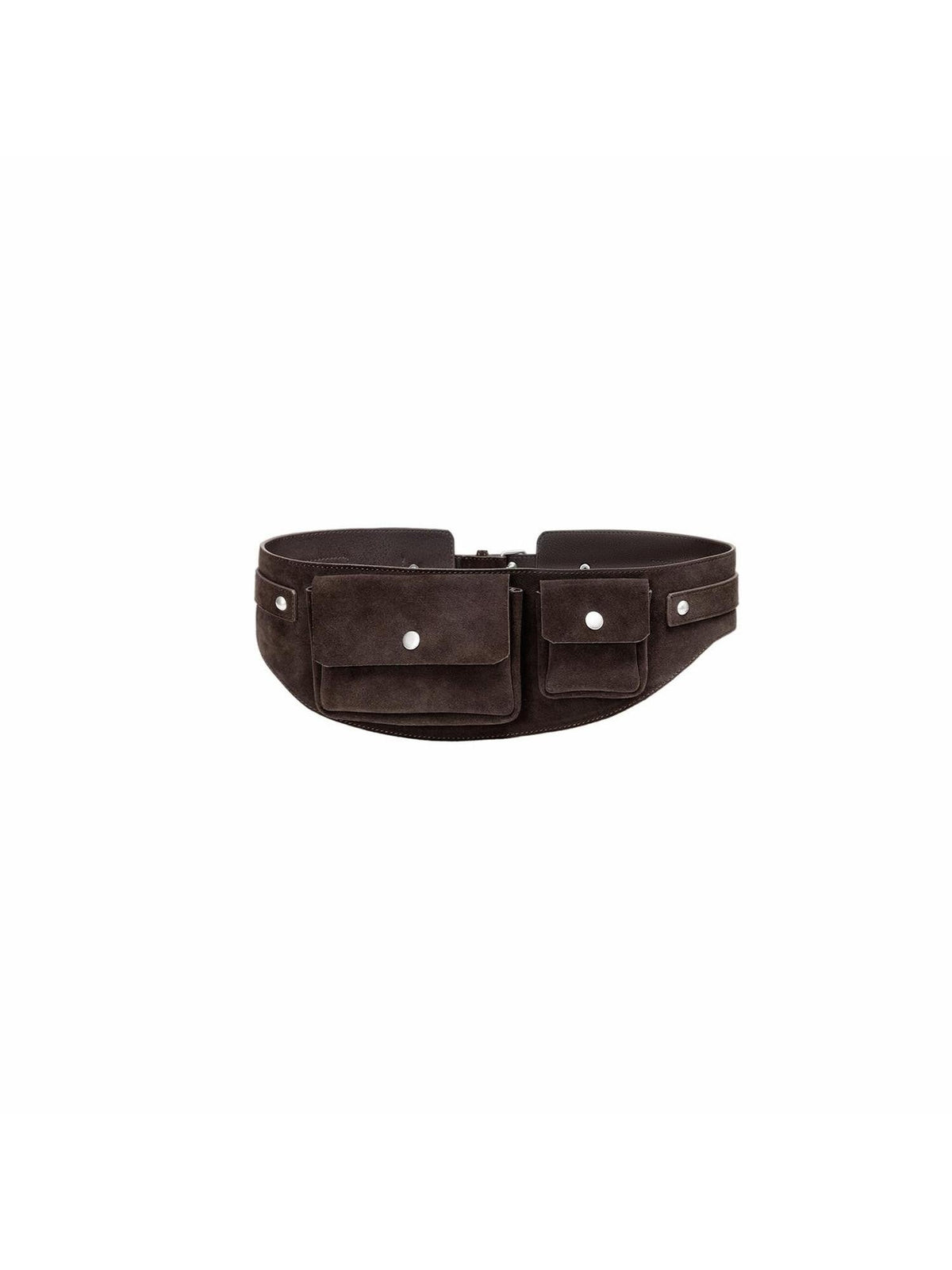 Vintage Metal Buckle Multi Pocket Workwear Wide Belt Women's Suede Mini Bags