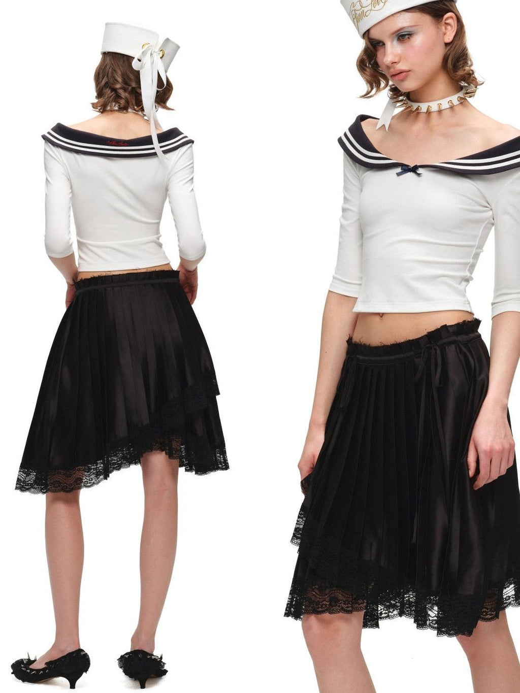 Vintage Nautical Boatneck Off Shoulder Slim Women's Knitted Crop Tops