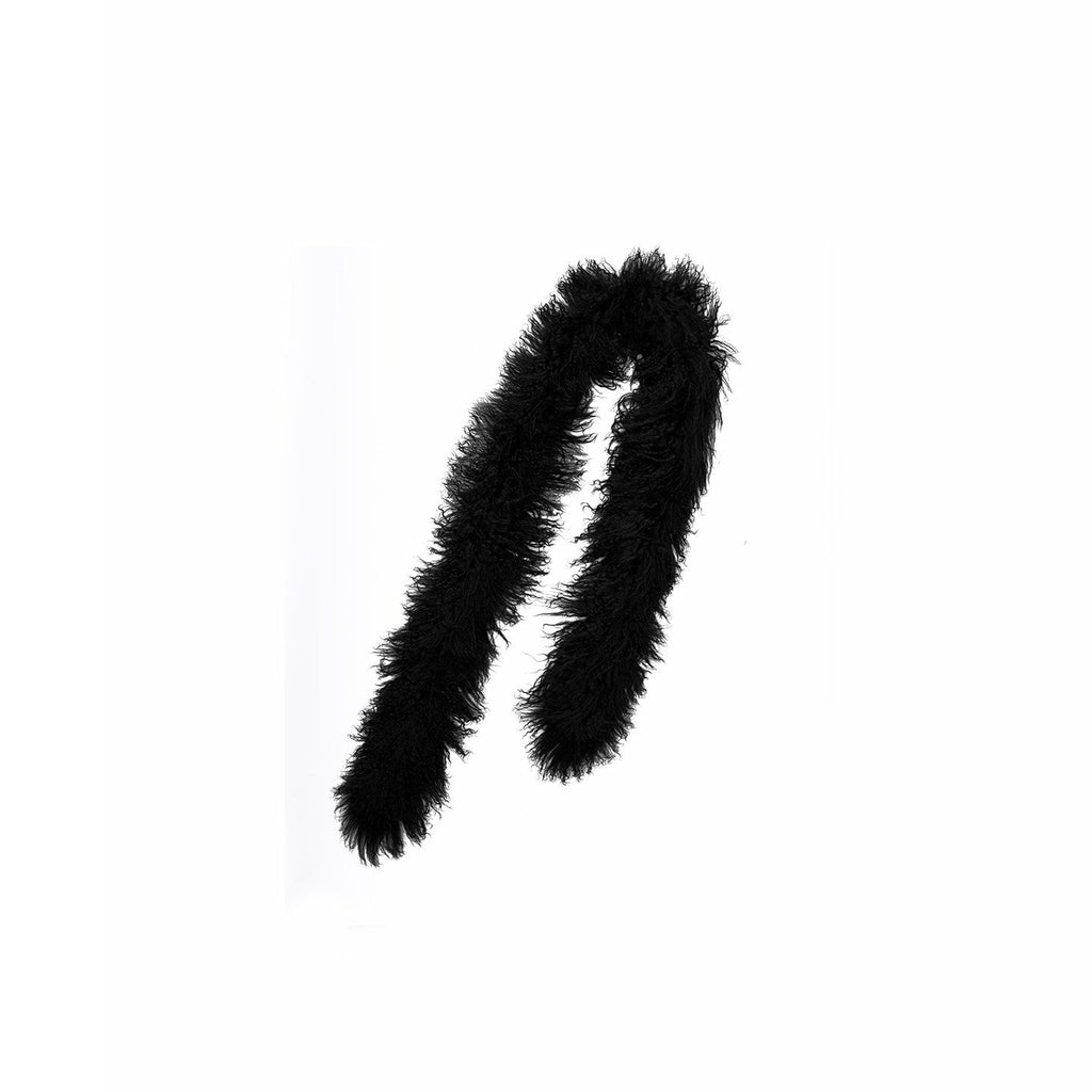 Vintage Ombre Black Long Oversized Real Fur Collar Women's Wool Scarves & Shawls