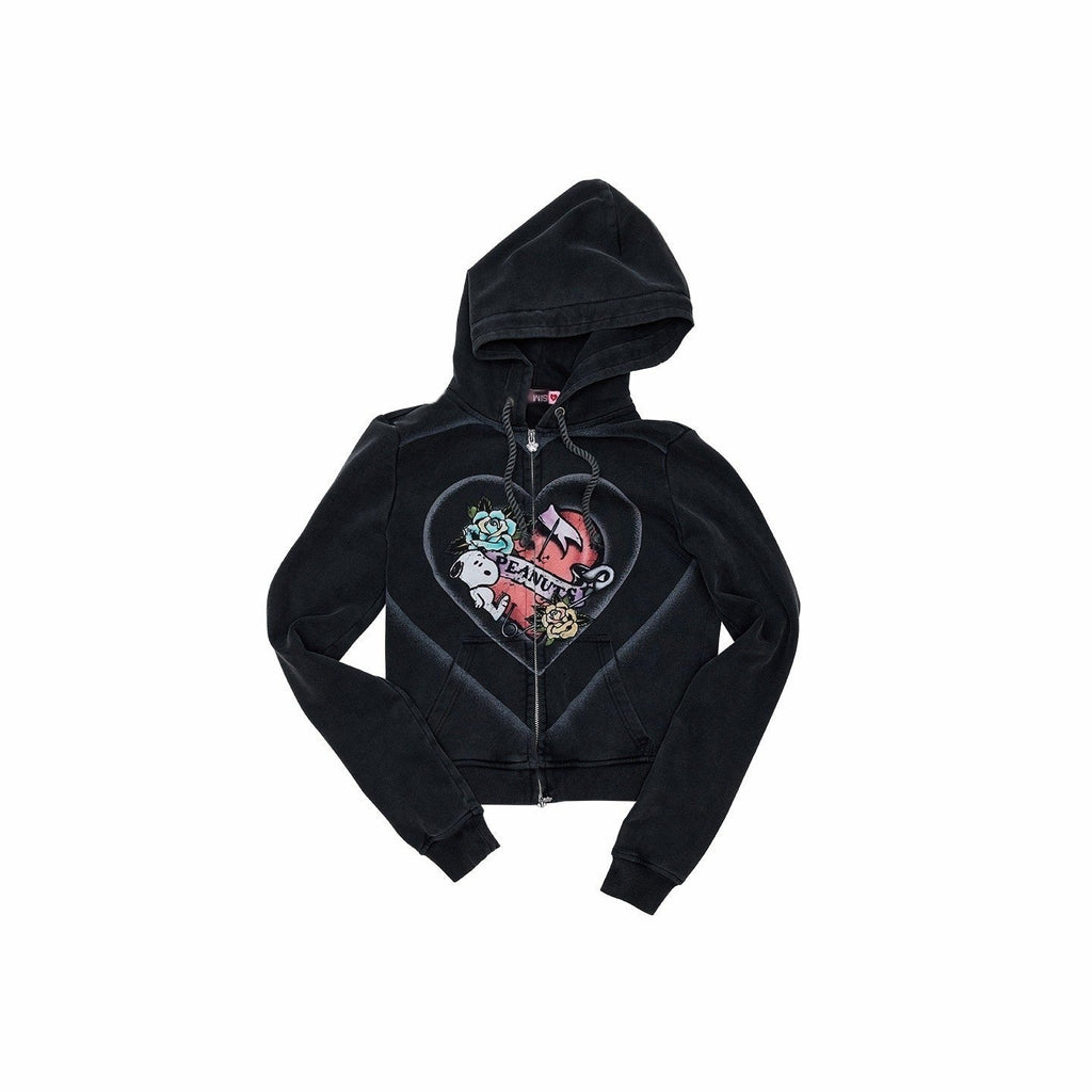 Vintage Retro Washed Allover Graphic Print Women's Zip-up Hoodies