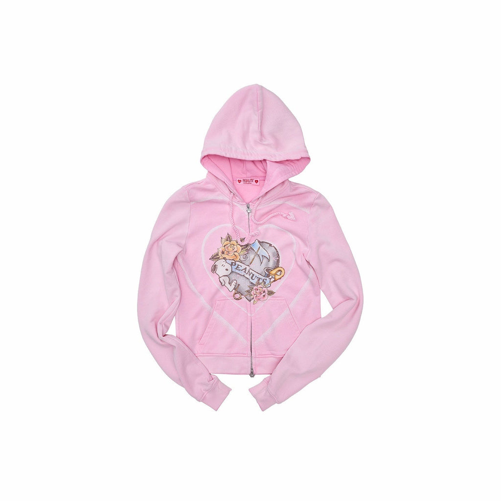 Vintage Retro Washed Allover Graphic Print Women's Zip-up Hoodies