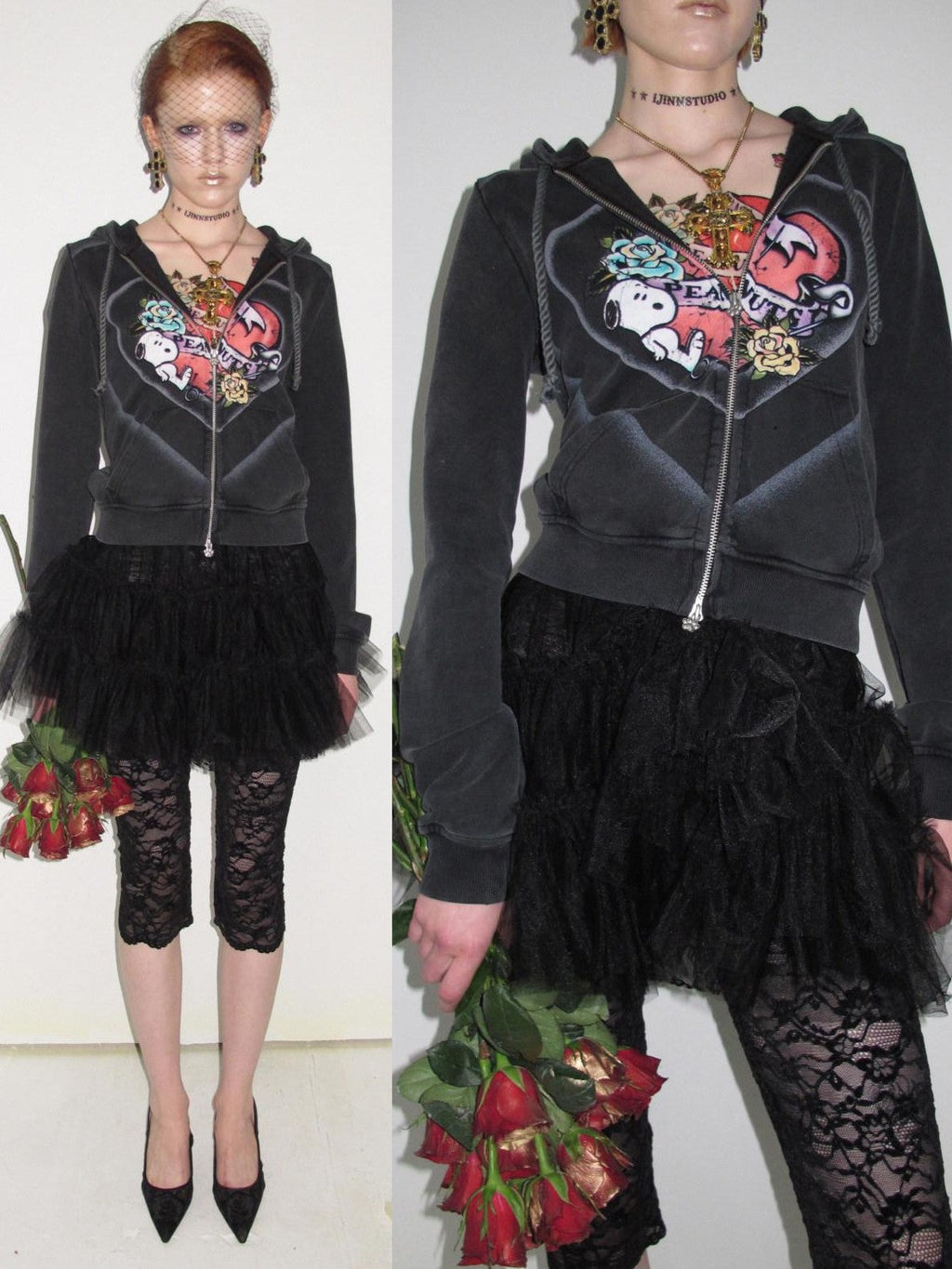 Vintage Retro Washed Allover Graphic Print Women's Zip-up Hoodies