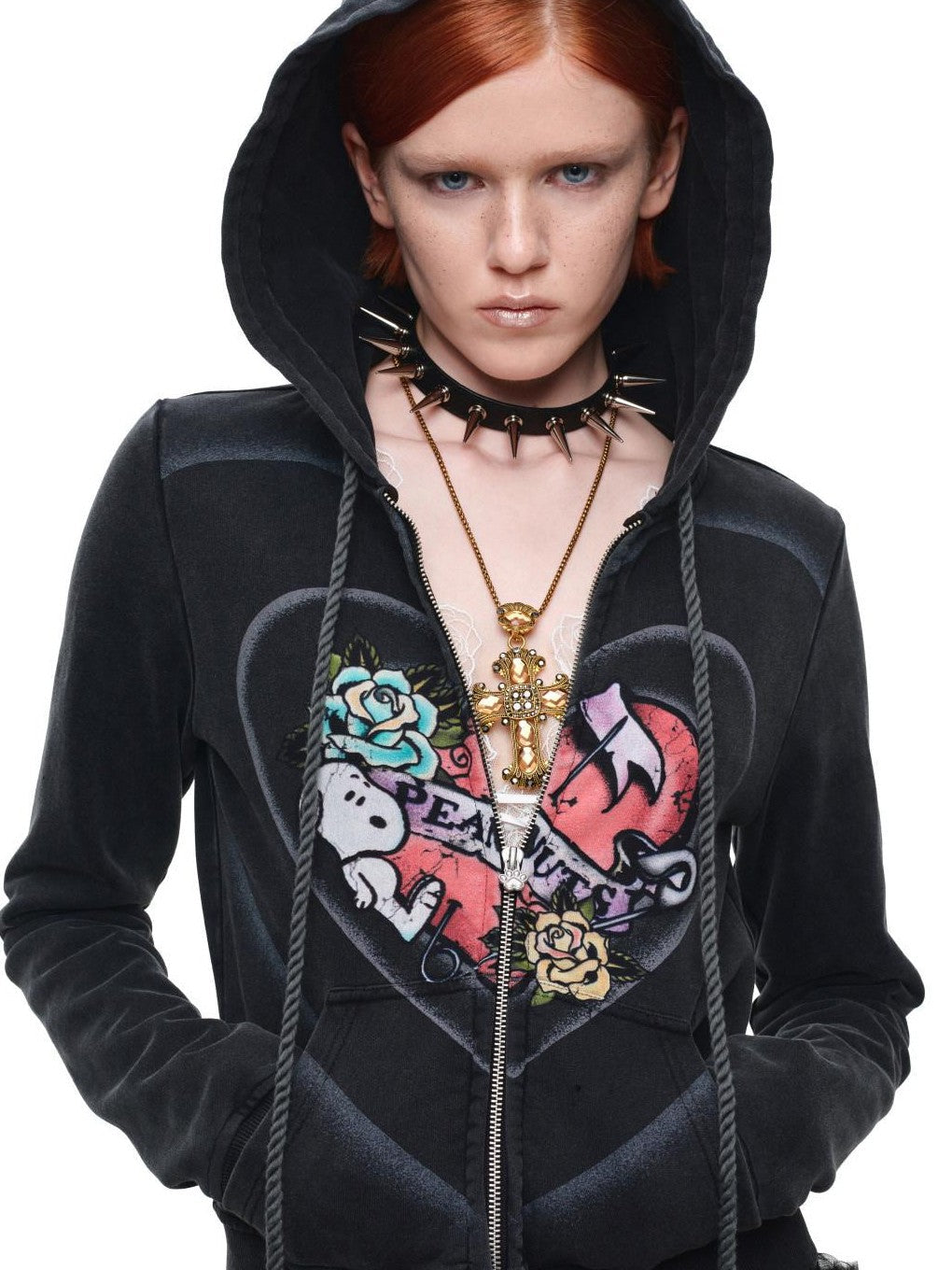 Vintage Retro Washed Allover Graphic Print Women's Zip-up Hoodies