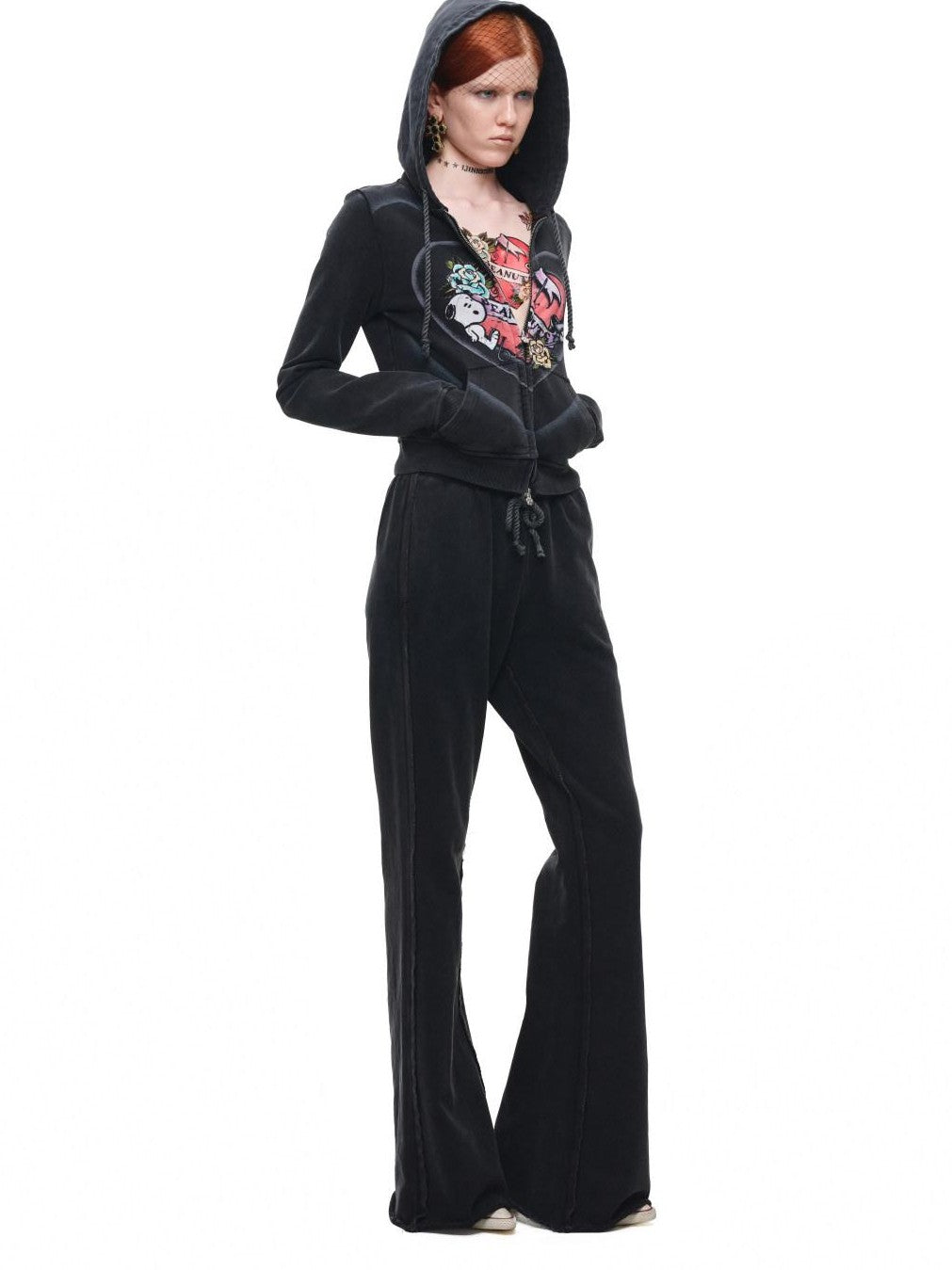 Vintage Retro Washed Allover Graphic Print Women's Zip-up Hoodies