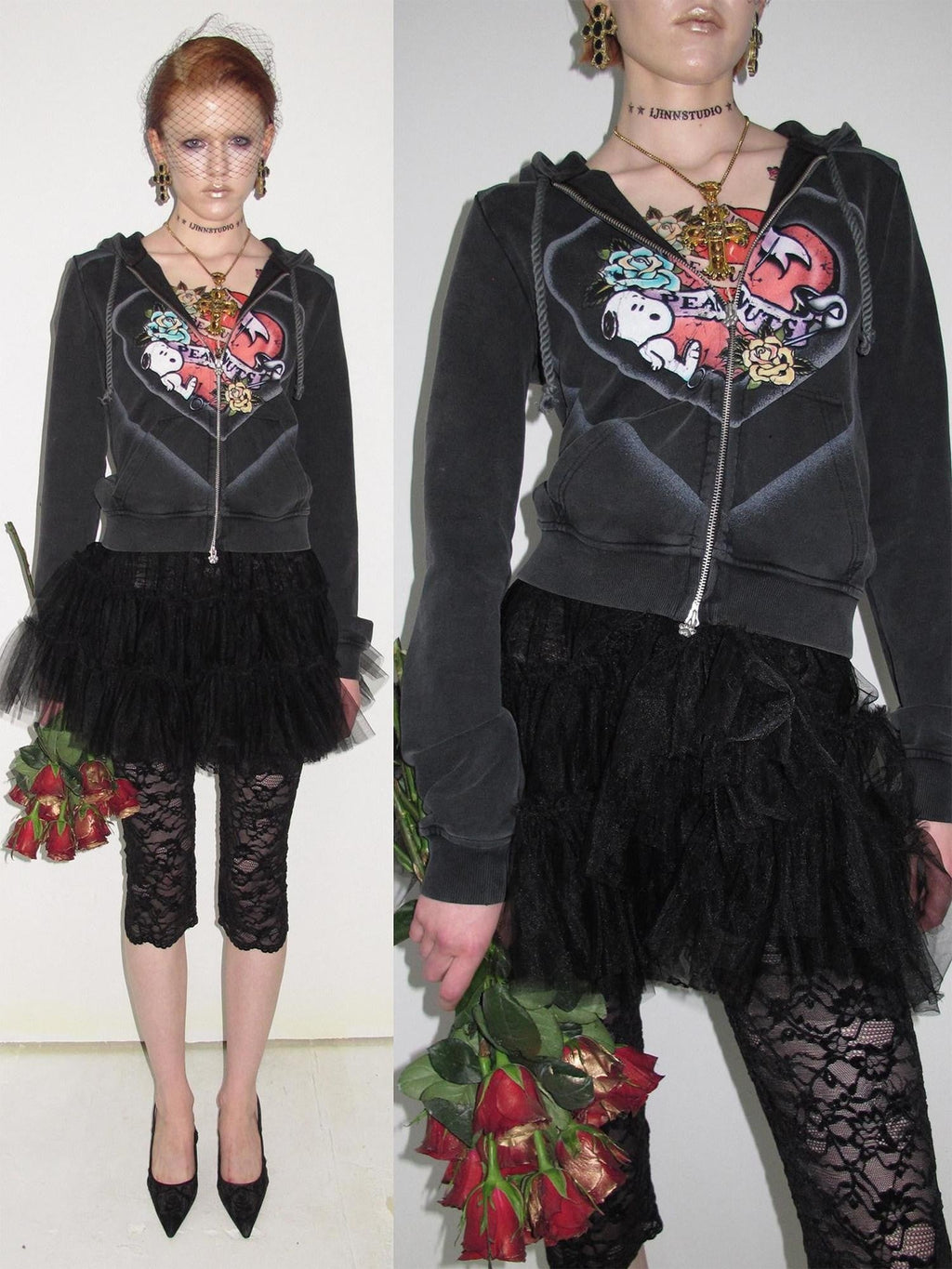 Vintage Retro Washed Allover Graphic Print Women's Zip-up Hoodies
