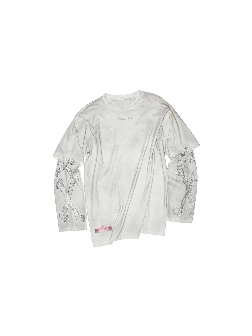 Vintage Rhinestone Faux Two Piece Women's Mud Dye Washed Oversized T Shirts