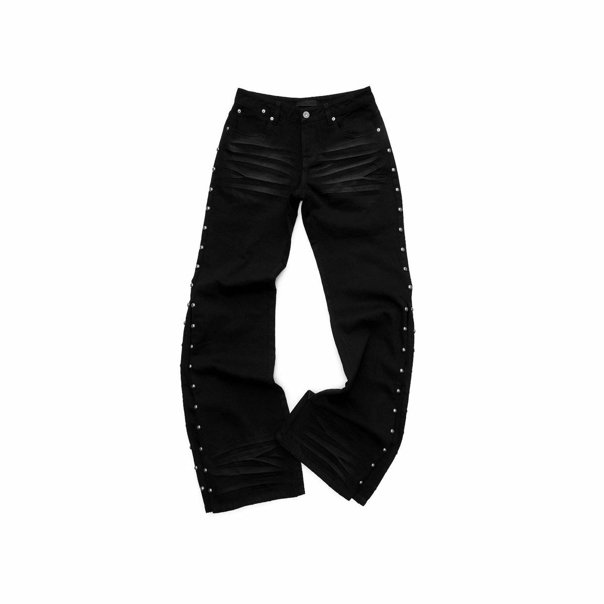 Vintage Solid 3d Whisker Studded Low Waist Side Slit Women's Denim Flare Jeans
