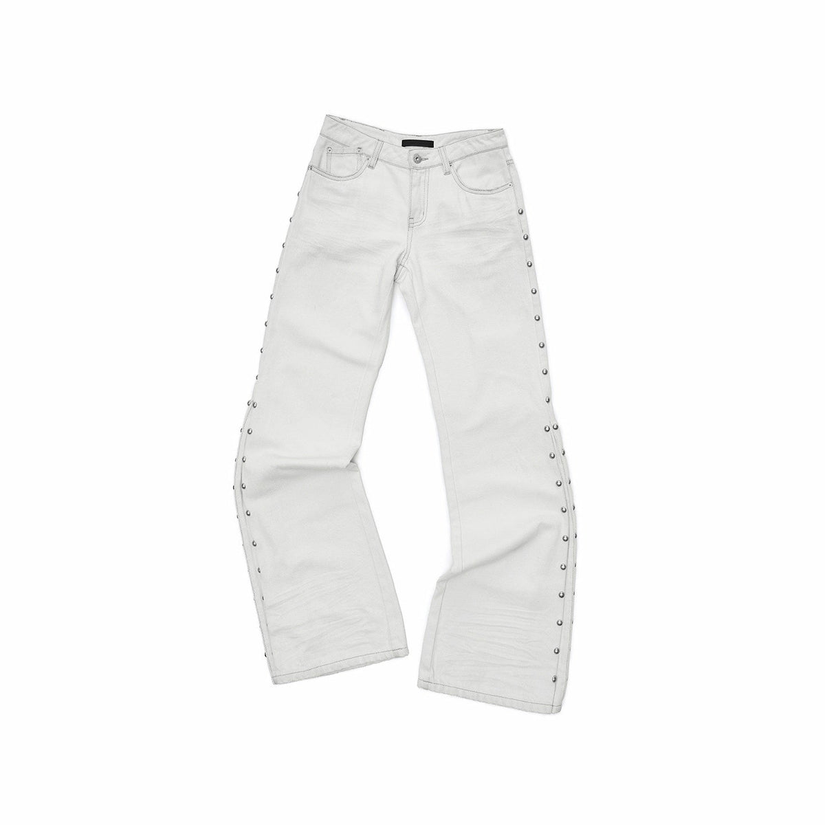 Vintage Solid 3d Whisker Studded Low Waist Side Slit Women's Denim Flare Jeans