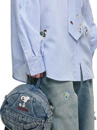 Vintage Sticker Print Distressed Loose Women's Cotton Straight-leg Jeans