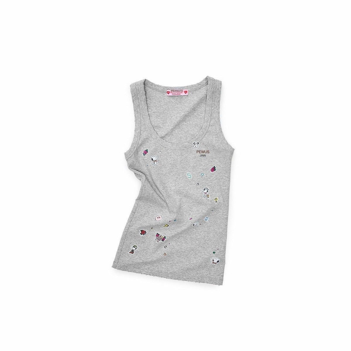 Vintage Sticker Print Washed U Neck Wide Strap Women's Cotton Tank Tops