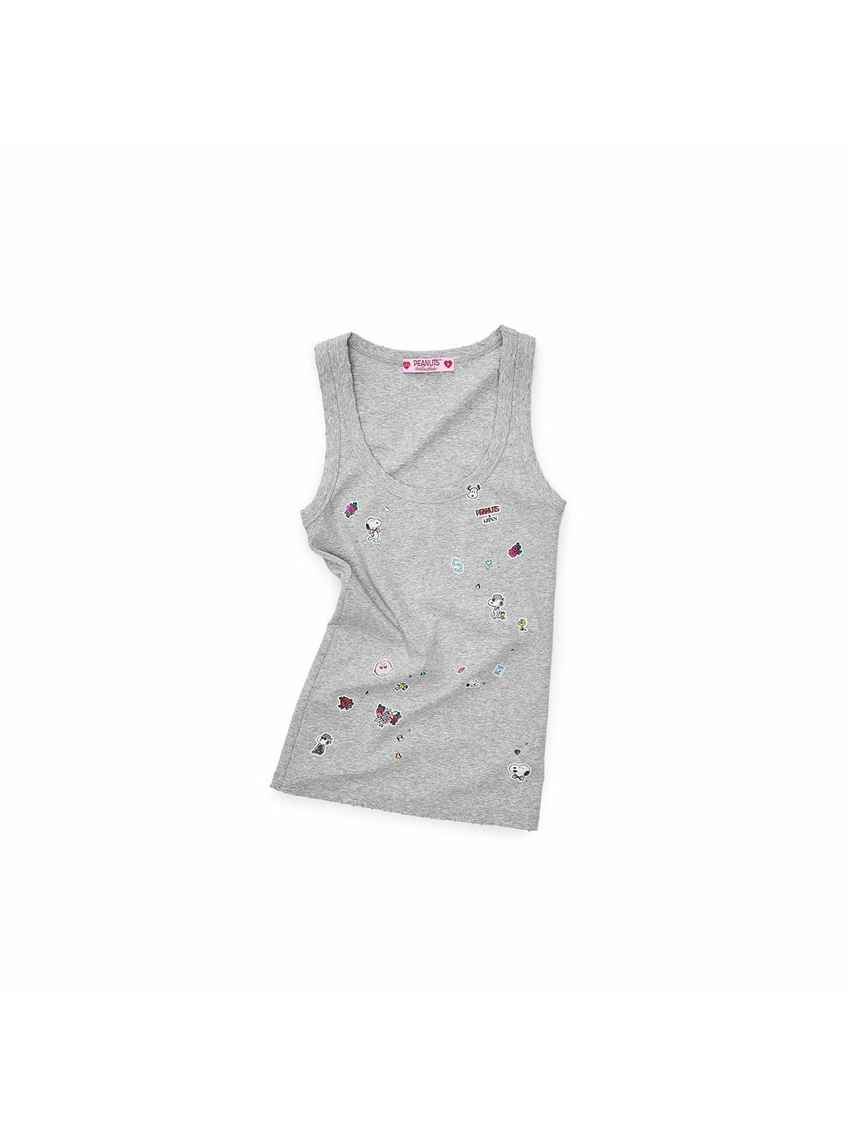 Vintage Sticker Print Washed U Neck Wide Strap Women's Cotton Tank Tops