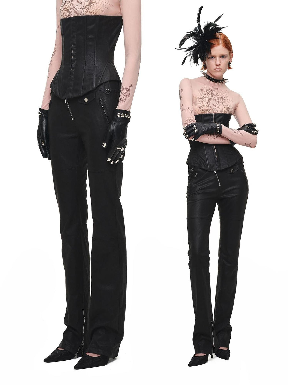 Vintage Washed Distressed Micro Flare Slim Women's Faux Leather Pants