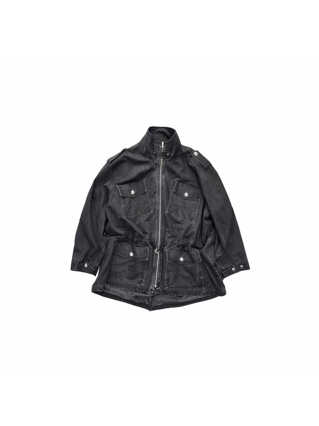 Vintage Washed Distressed Mid Drawstring Pockets Loose Women's Utility Jackets