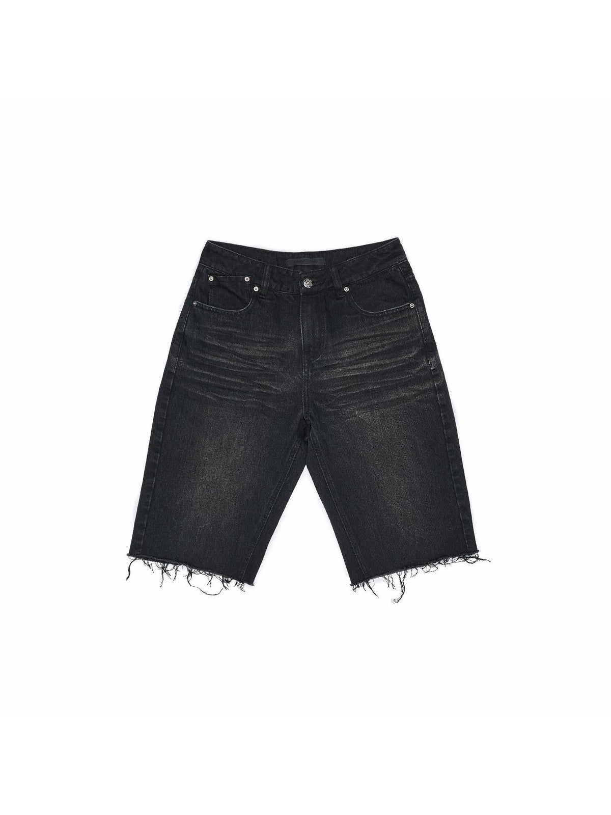 Washed Black Distressed Embroidered Women's Cotton Denim Bermuda Shorts