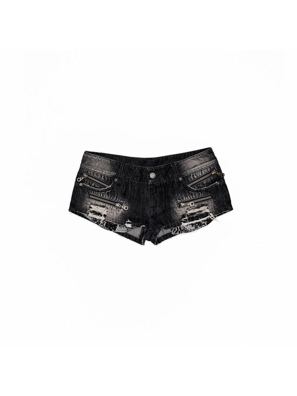 Washed Black Distressed Zipper Ripped Slimming Lift Women's Denim Shorts