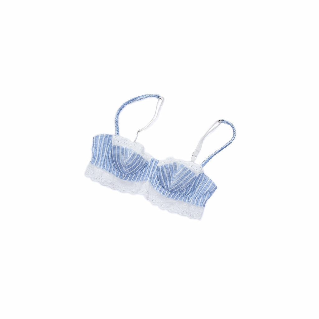 Washed Blue Striped French Lace Soft Underwire Women's Cotton Gauze Bikinis