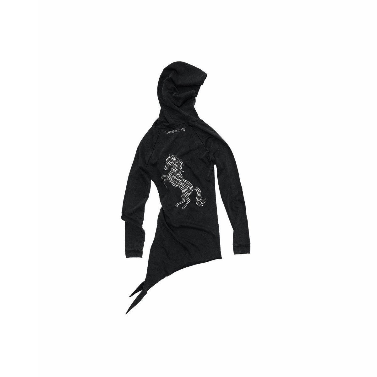 Washed Rhinestone Studded Deconstructed Asymmetric Midi Women's Zip-up Hoodies