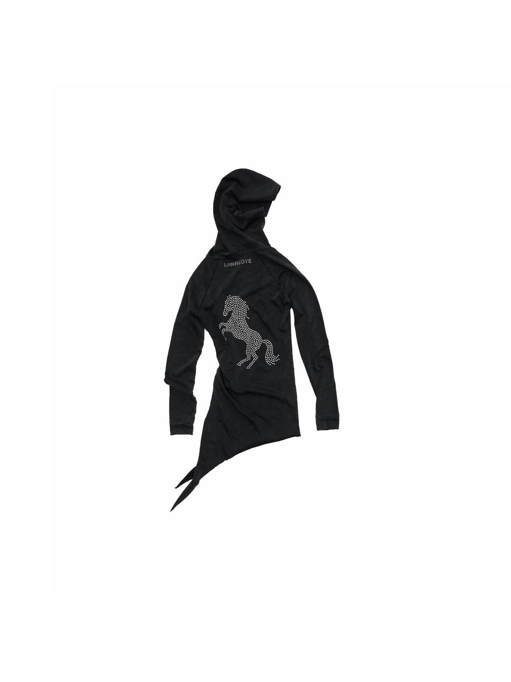 Washed Rhinestone Studded Deconstructed Asymmetric Midi Women's Zip-up Hoodies