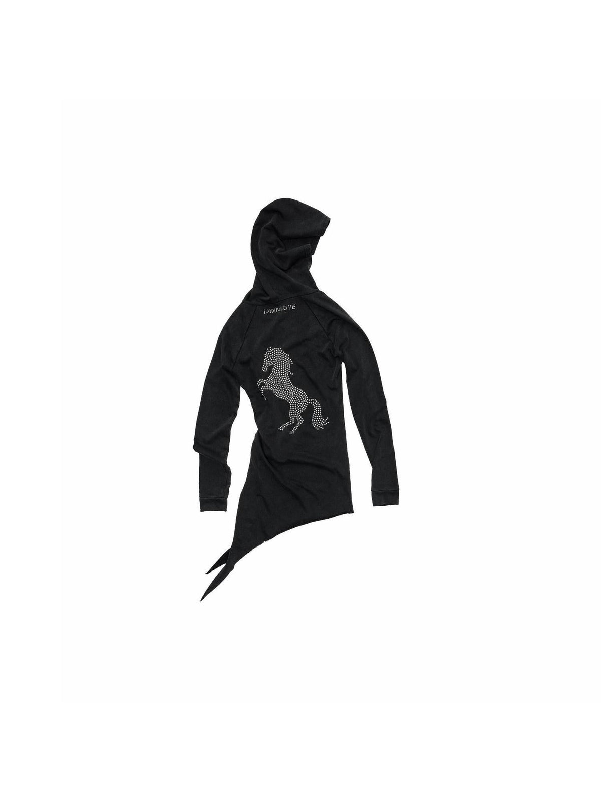 Washed Rhinestone Studded Deconstructed Asymmetric Midi Women's Zip-up Hoodies