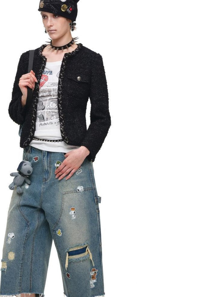 Woven Textured Faux Layered Button Short Sleeve Women's Polyester Casual Top & Shorts Sets
