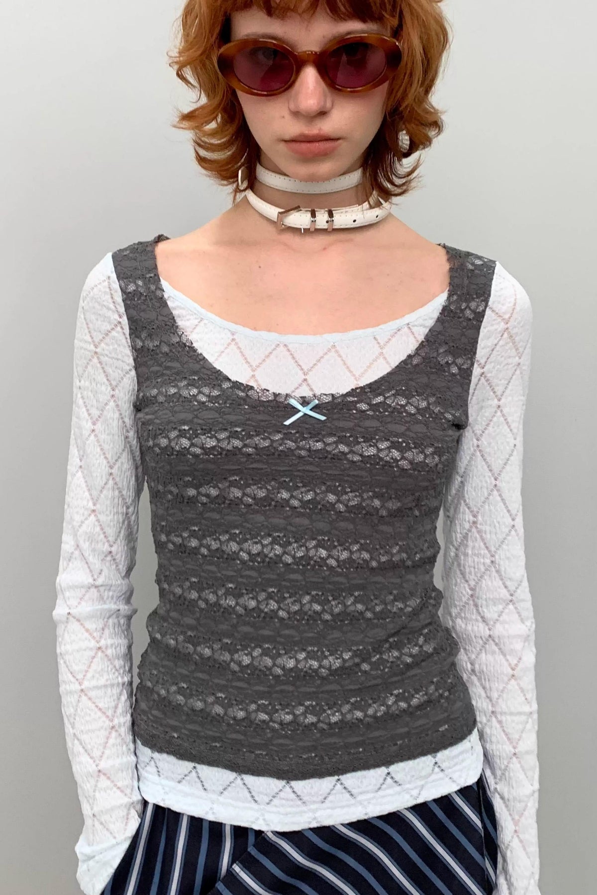 Blue-Gray Lace Knit Top