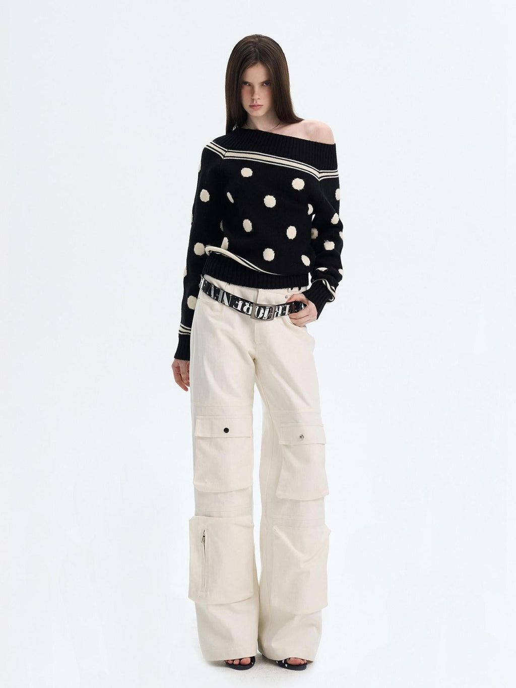 Cozy Thermal Acrylic Wool Polka Dot Boat Neck Relaxed Women Knit Sweaters