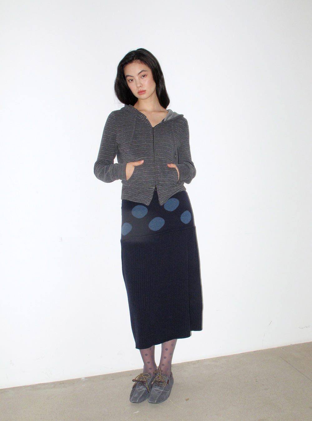 Stretchy Wool Polka Dot A-Line Skirt