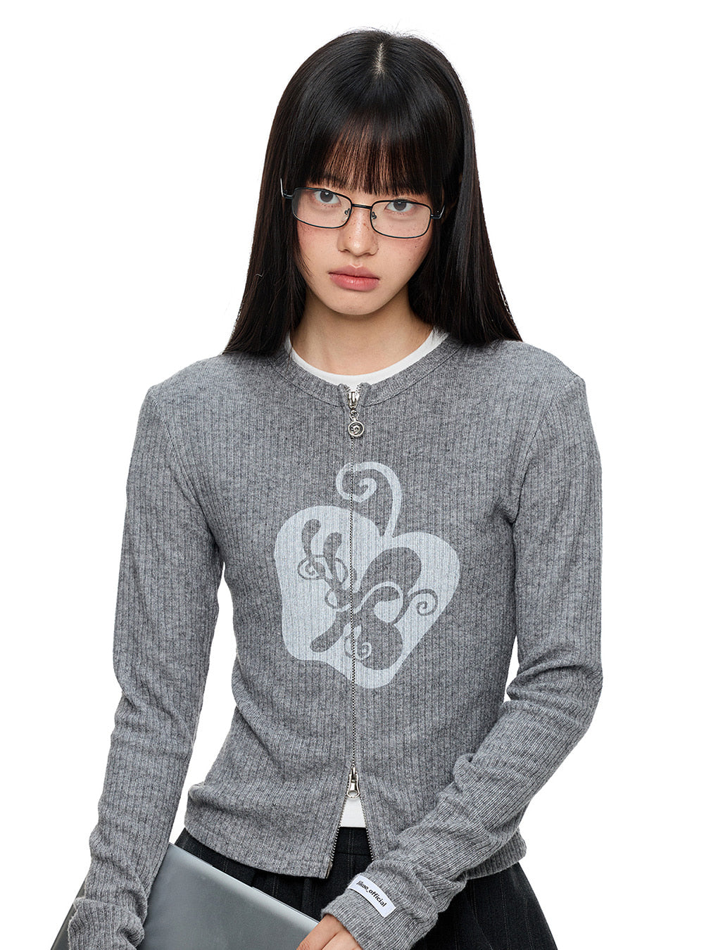 Slim Fit Knit Pattern Zip Cardigan