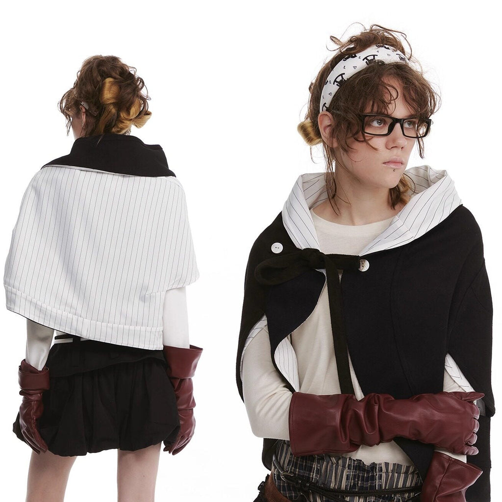 Warm Wool Blend Reversible Asymmetric Short Tie Closure Striped Unisex Accessories