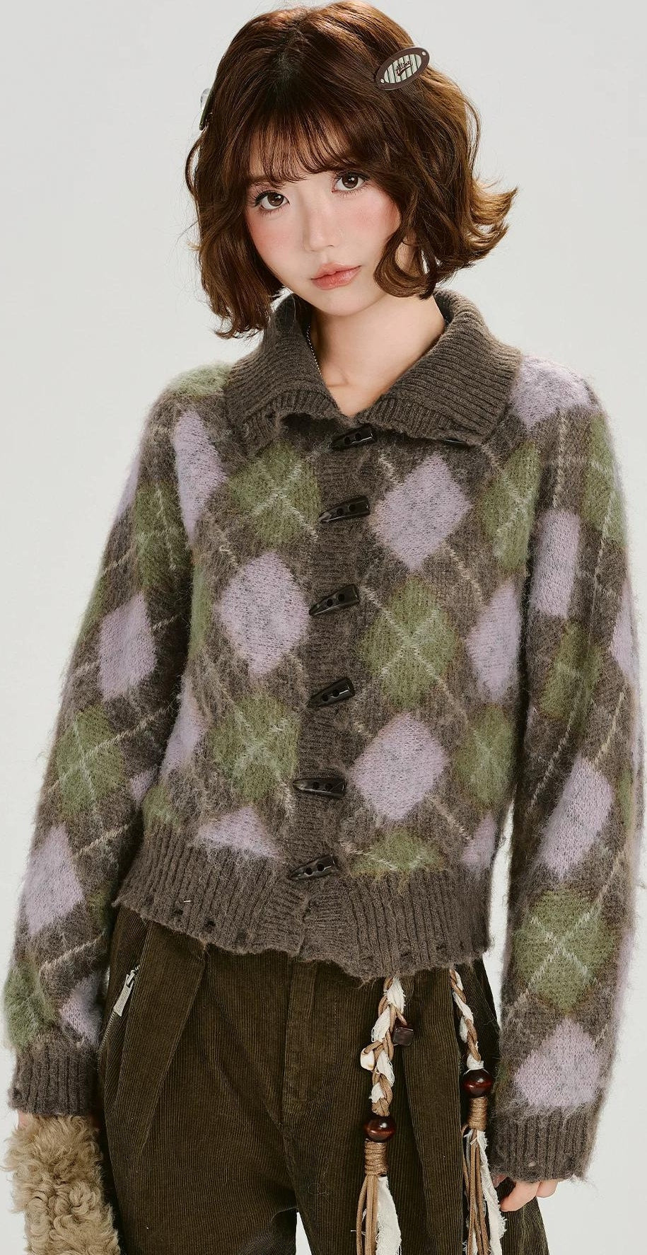 Girlyhalo |  VELVET PLAID CARDIGAN JACKET【ID:TN00011】