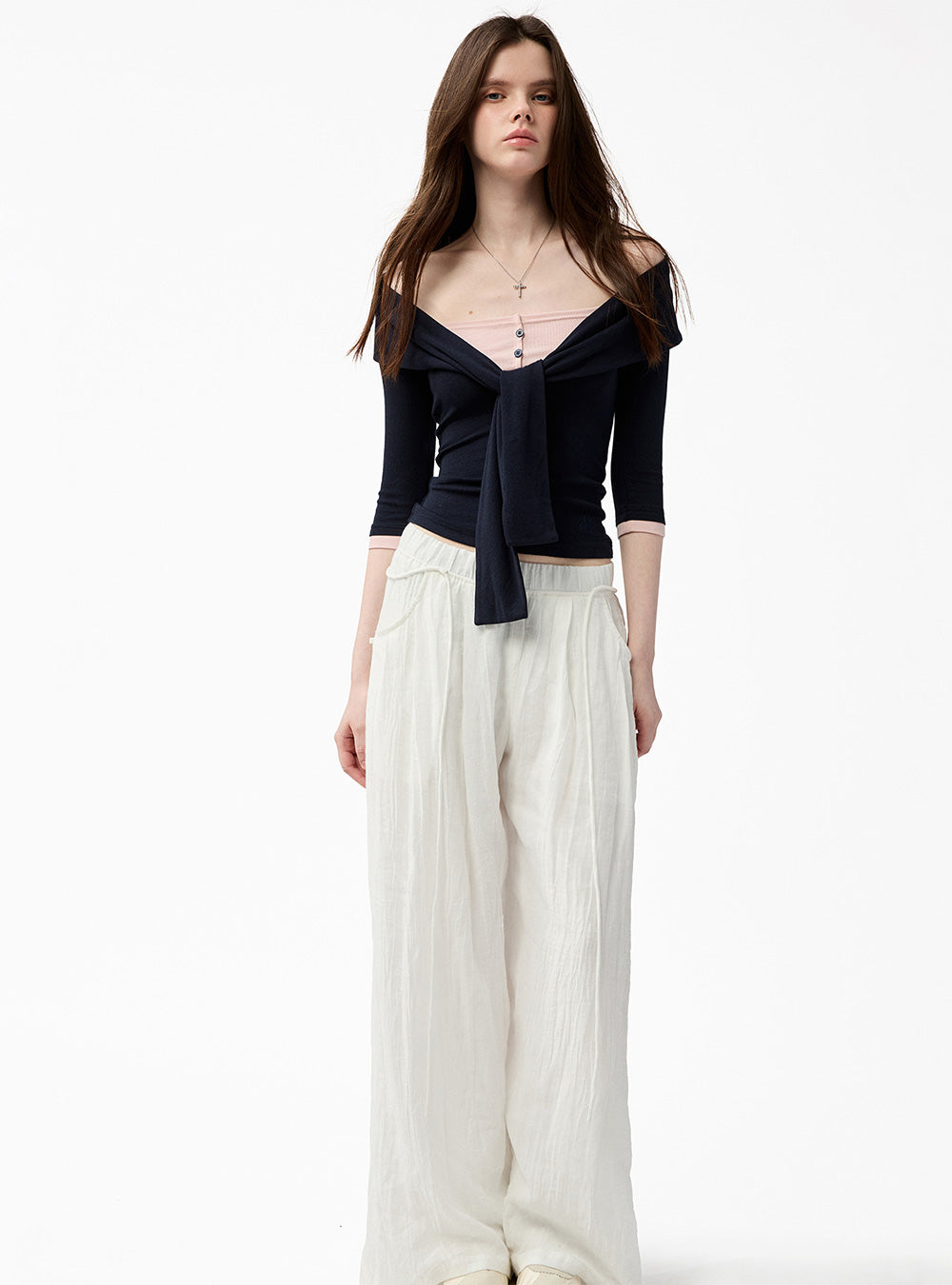 Henry Collar Fake Two-Piece Colorblock Top (2color)