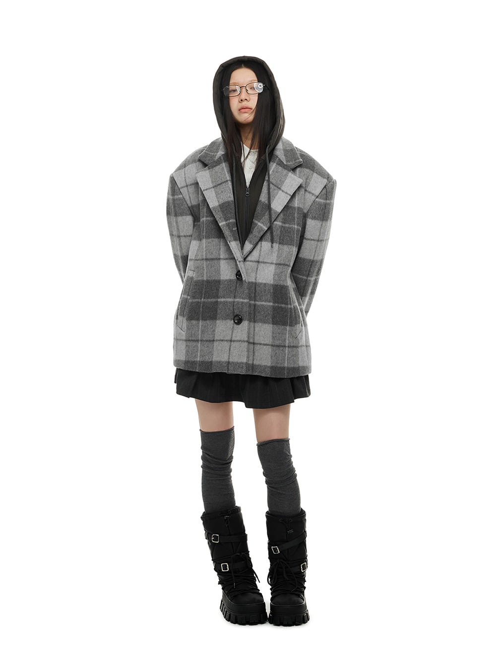 Plaid Detachable Hood Jacket
