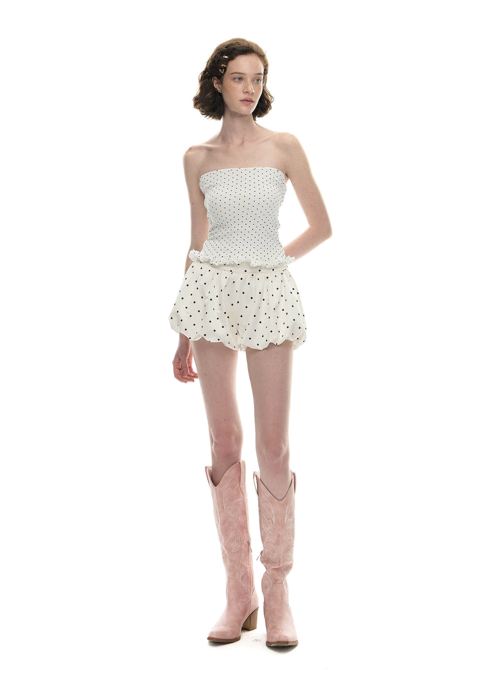 Romance Nanci Polka Ruffle Bustier Top
