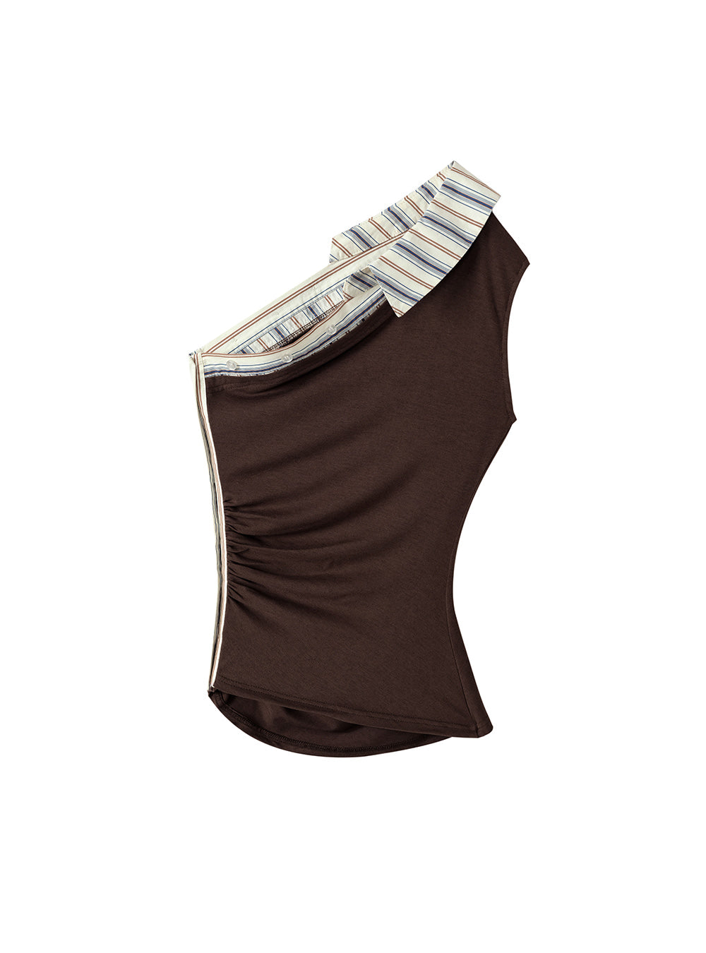 Mocha Stripe One-Shoulder Draped Top