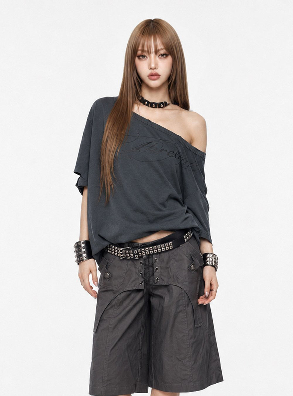 Distorted Shoulder Graphic Top
