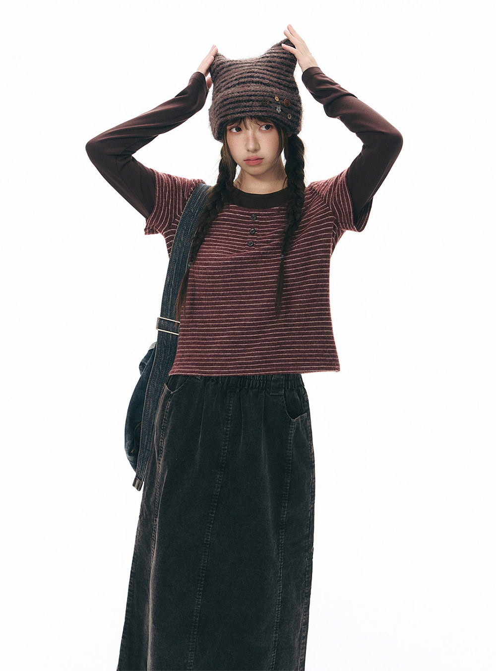 Retro Stripe Knit Beanie (2color)