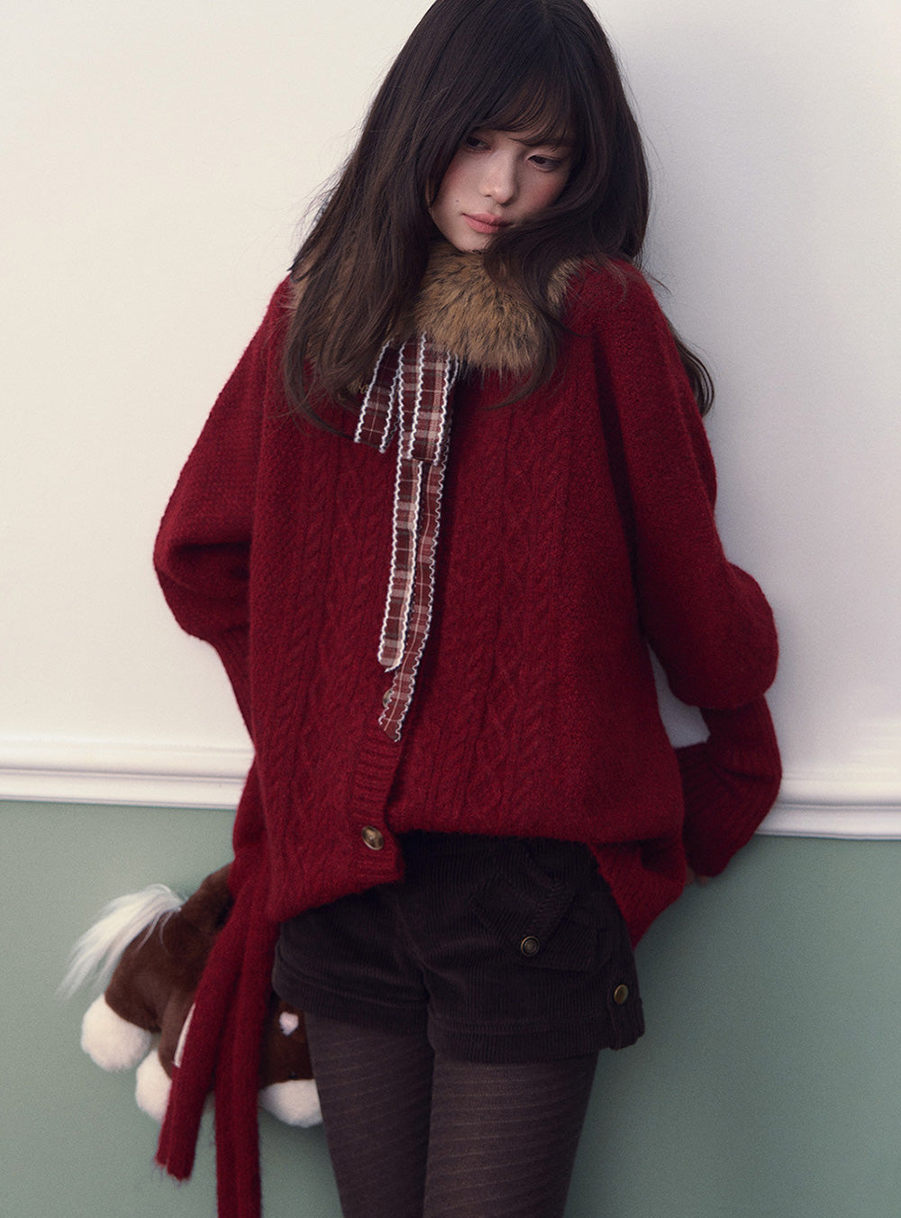 Red Fur Collar Sweater
