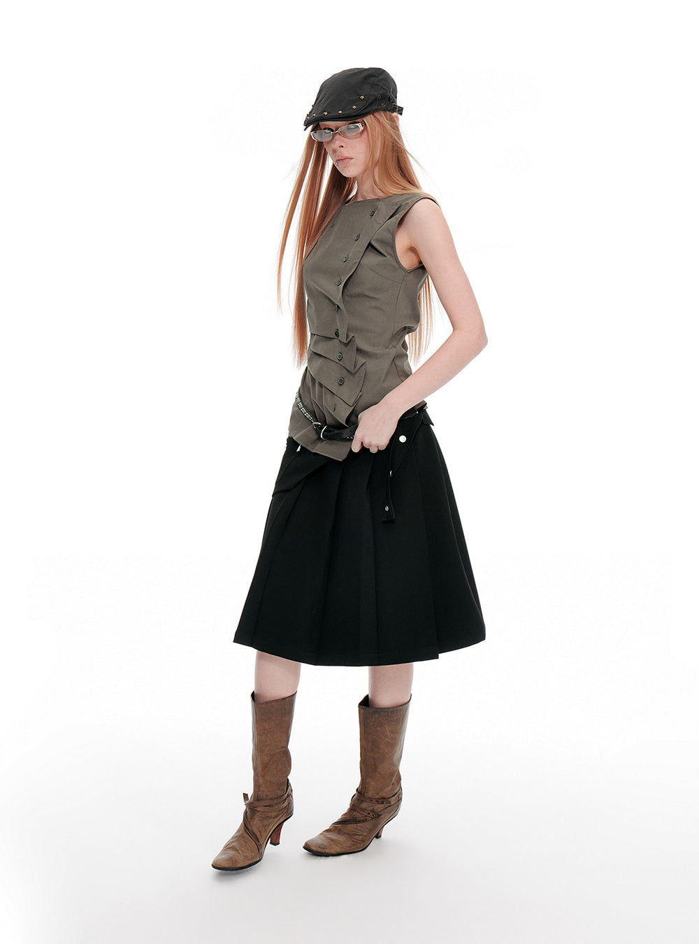 Origami Drape Button Top