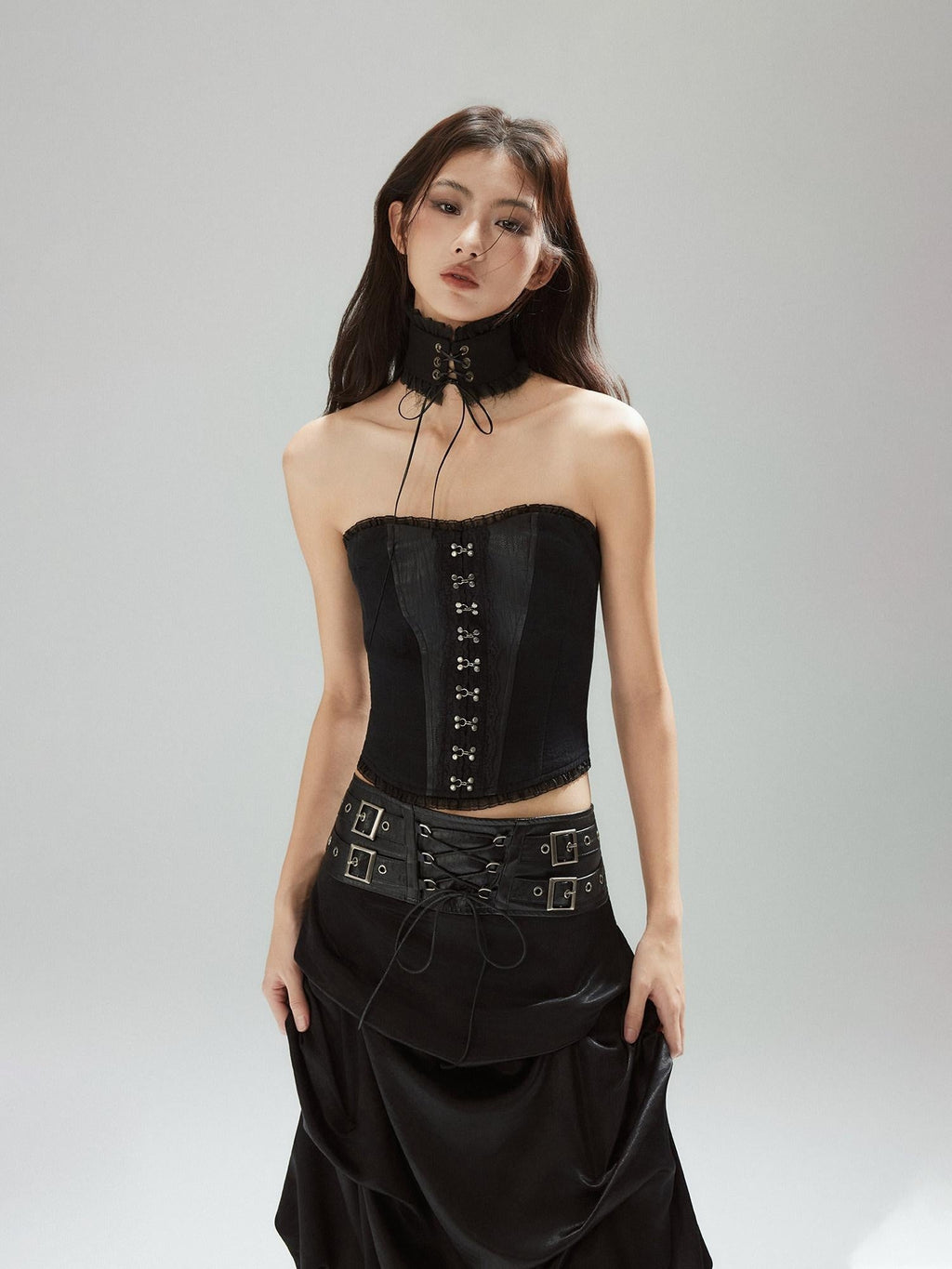 Zipper Slim Fit Cotton Streetwear Black Short No Padding Tube Tops