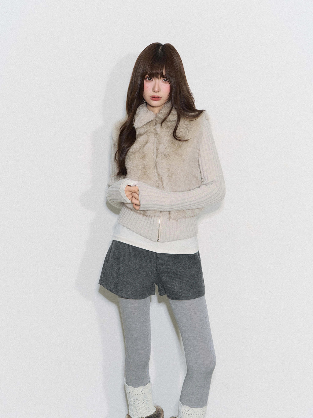 THELIGHT | FURRY SPLICED SHORT COAT【ID:TN00095】