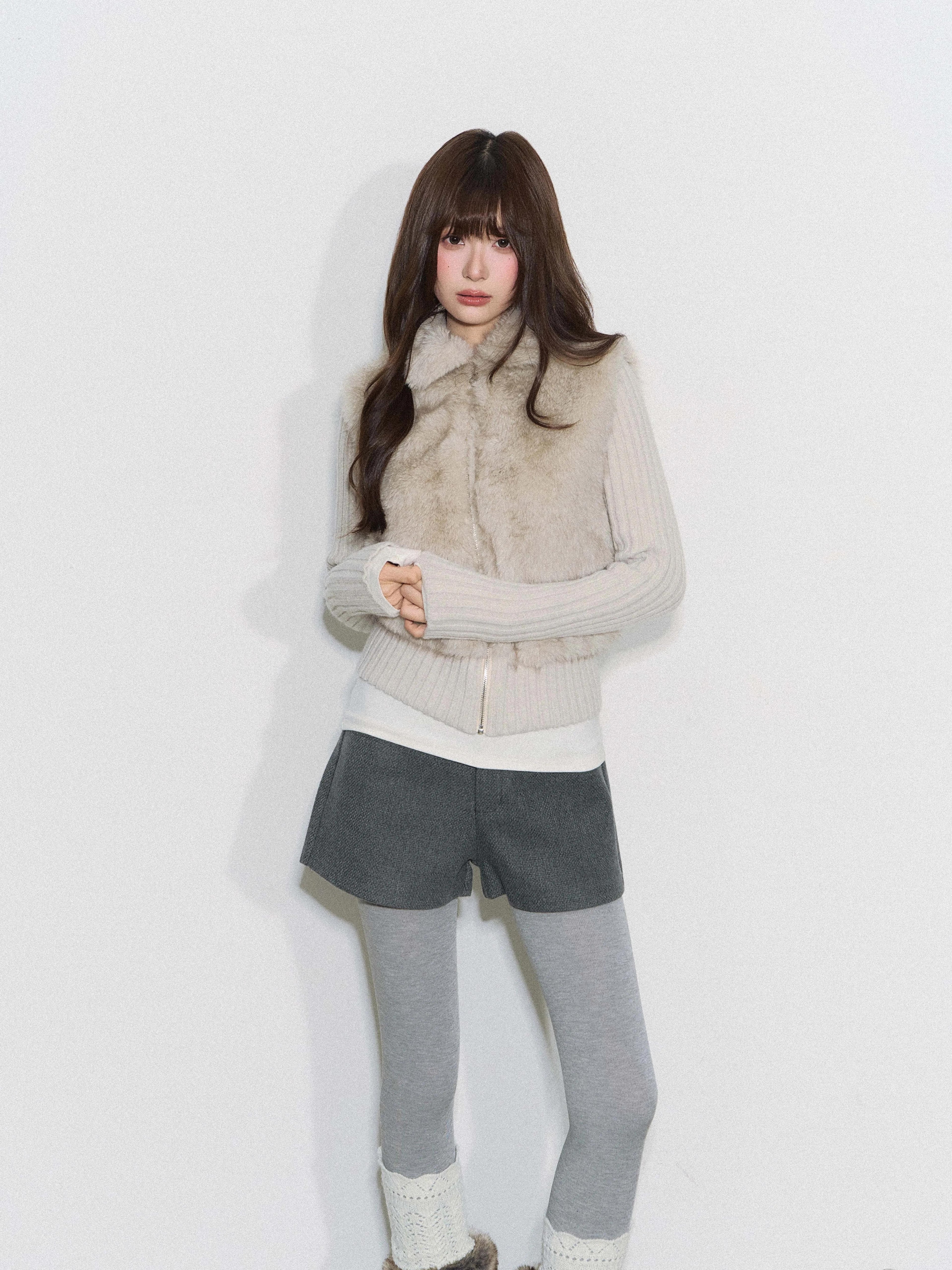 THELIGHT | FURRY SPLICED SHORT COAT【ID:TN00095】