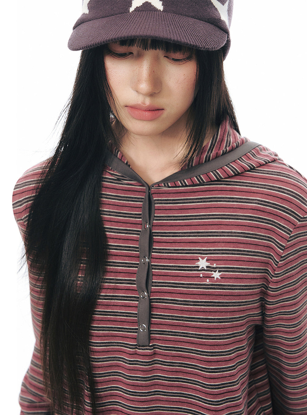 Contrast Stripe Hooded Top (2color)