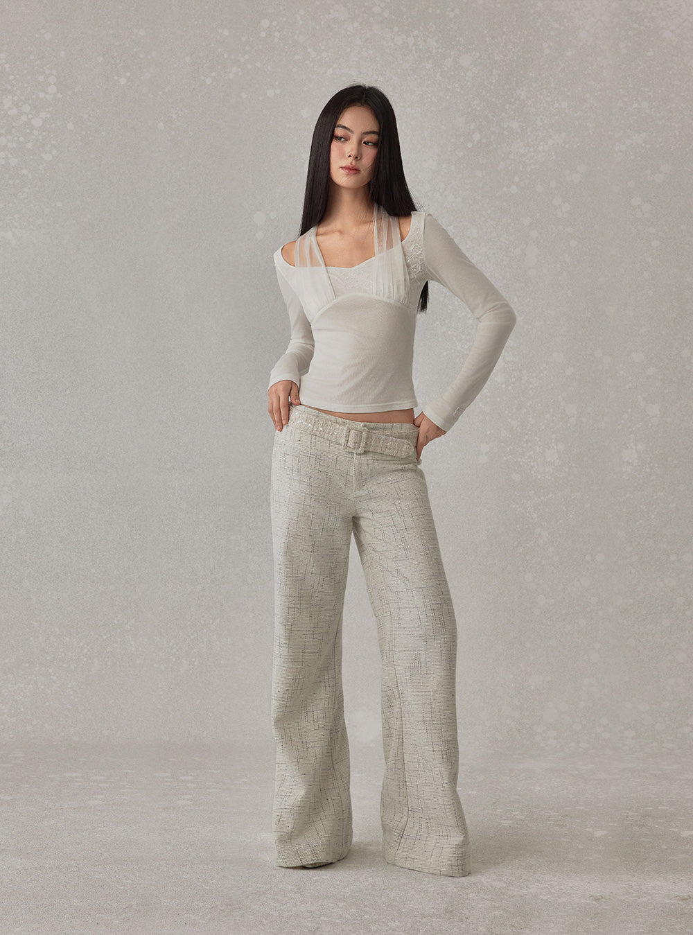 Soft Grid Texture Straight Pants