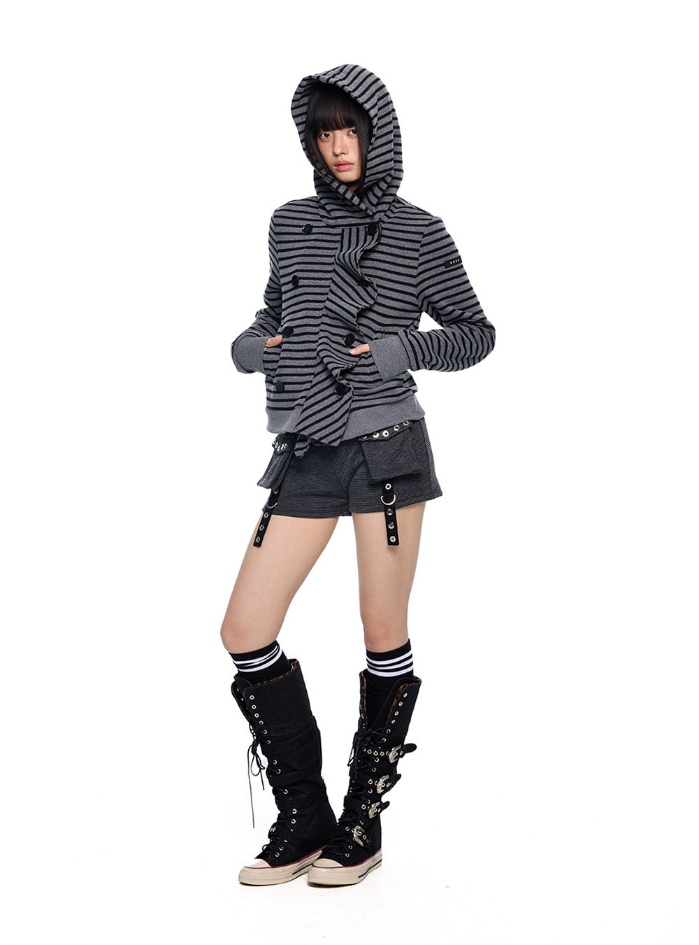 Layered Hood Double Button Jacket (2color)