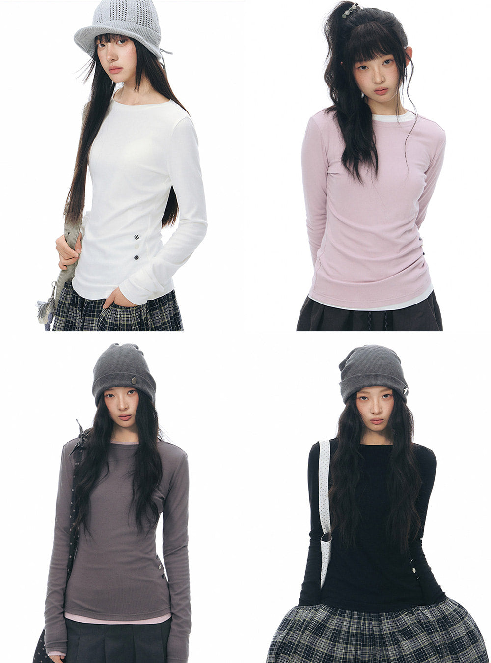 Soft Curve Button Slim Top (4color)