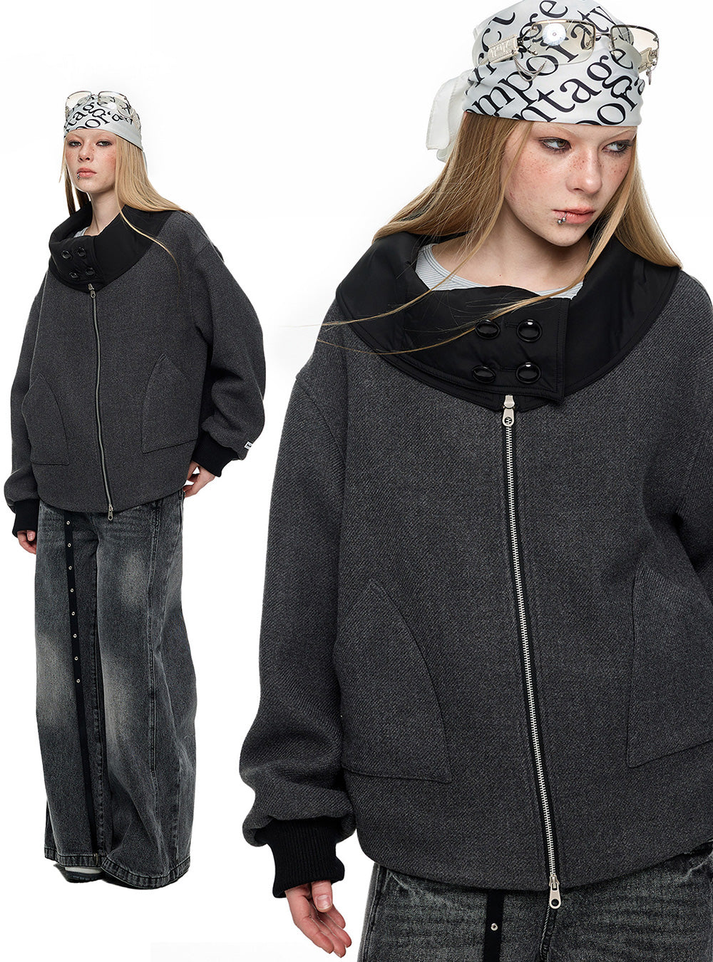 Fold Patchwork Double Zip Jacket