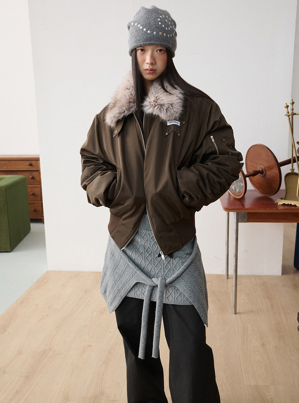Fur Collar Bomber Jacket