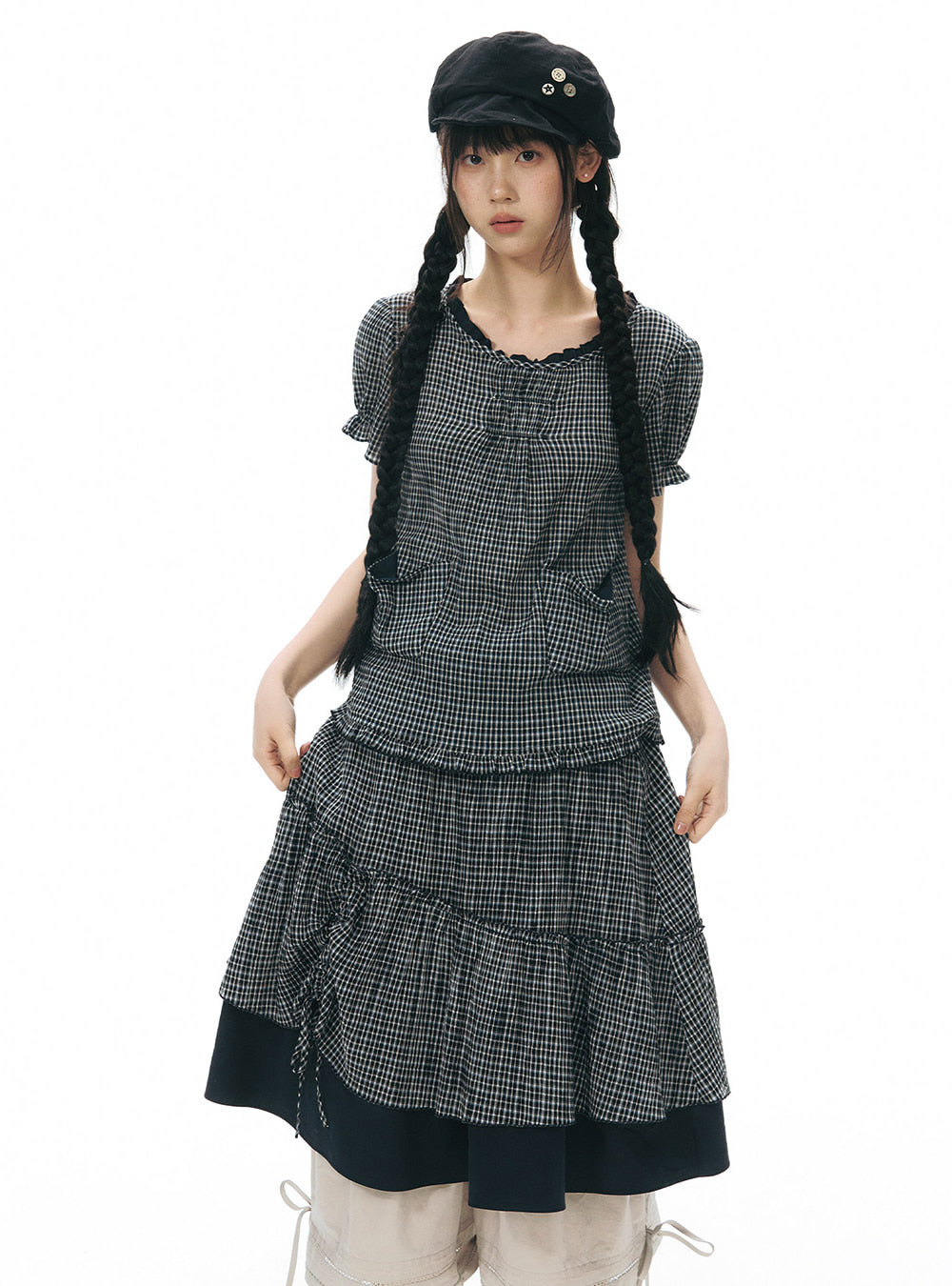 Layered Grid Ruffle Skirt (2color)