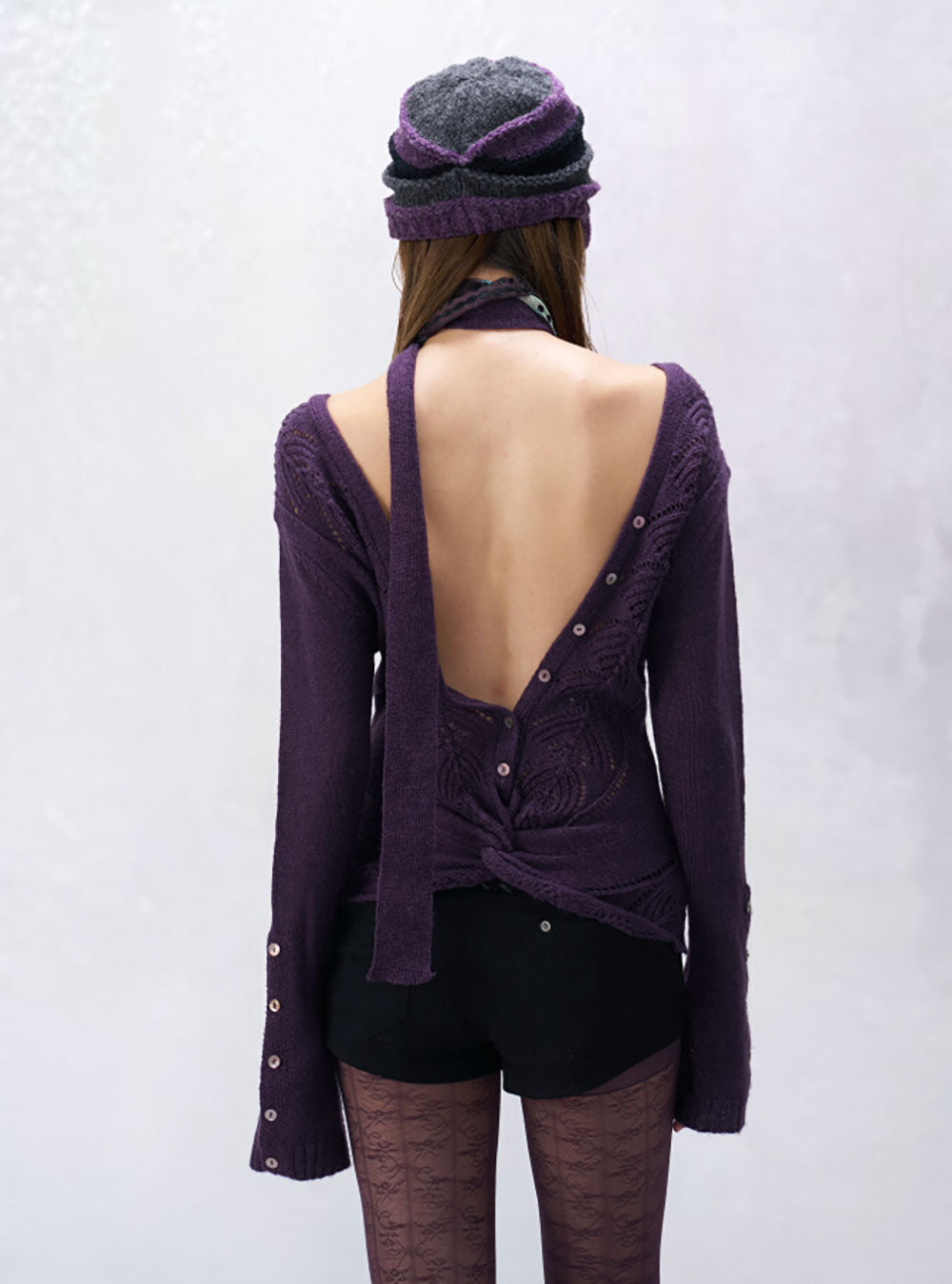 Grape Veil V-Neck Knit Top